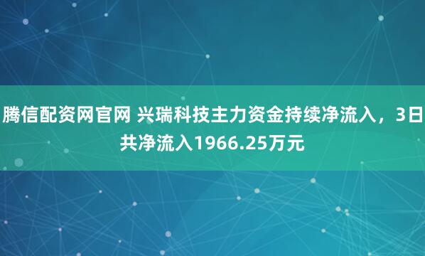 腾信配资网官网 兴瑞科技主力资金持续净流入，3日共净流入1966.25万元