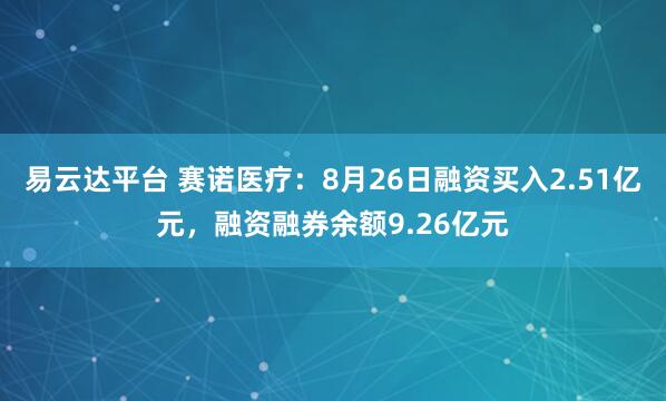 易云达平台 赛诺医疗：8月26日融资买入2.51亿元，融资融券余额9.26亿元